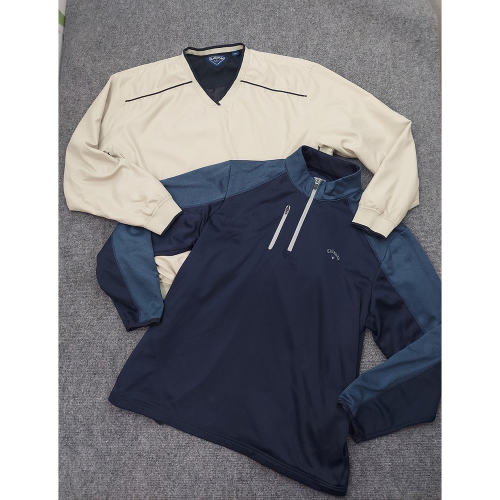 Lot 2 CALLAWAY Golf Wind Jacket Pullover Mens XL Blue Tech 1/4 Zip Outdoor